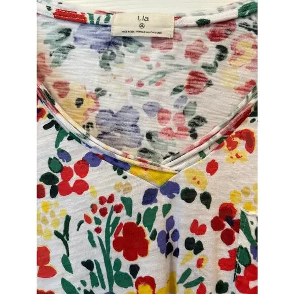 Anthropologie T.La Tunic Top Womens XL Floral Classic V Neck Short Sleeve Boho - Picture 8 of 13